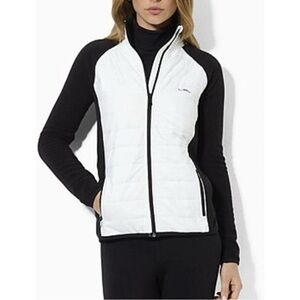 Lauren Ralph Lauren Active Quilted Front Fleece Jacket Black White Sz L